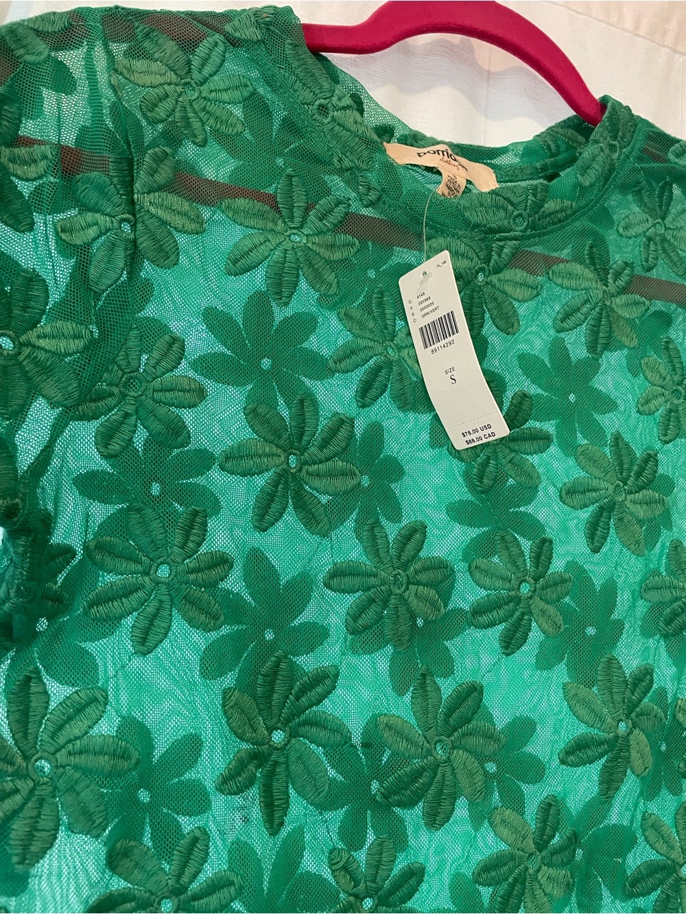 Anthropologie porridge Daisy Emerald Green Floral lace Mesh sheer Top 70s NWT - Picture 5 of 13